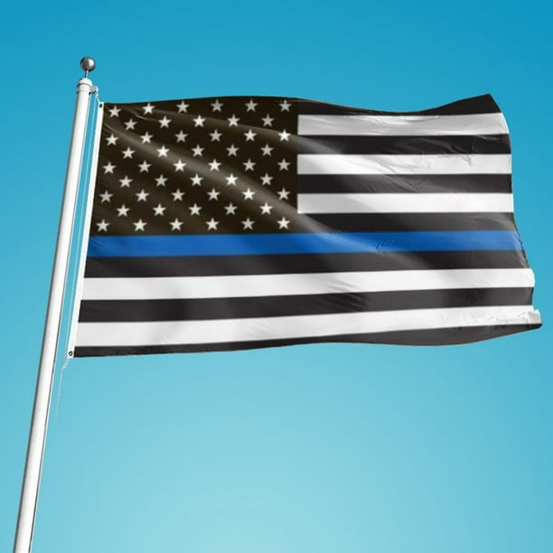 3'x5' THIN BLUE LINE 150D FLAG BLACK&WHITE SUPPORT USA AMERICAN LAW ENFORCEMENT